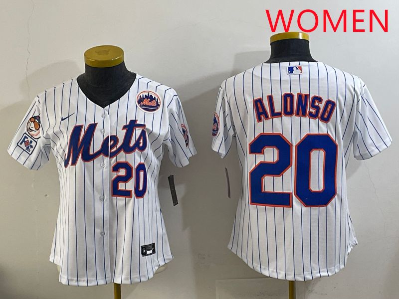 Women New York Mets 20 Alonso White Stripe Game 2025 Nike MLB Jersey style 10